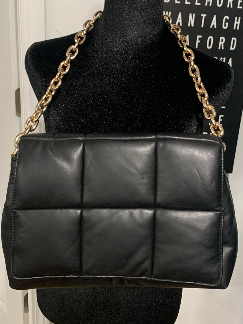 H&M Black Quilted Shoulder Bag with Gold Chain Strap